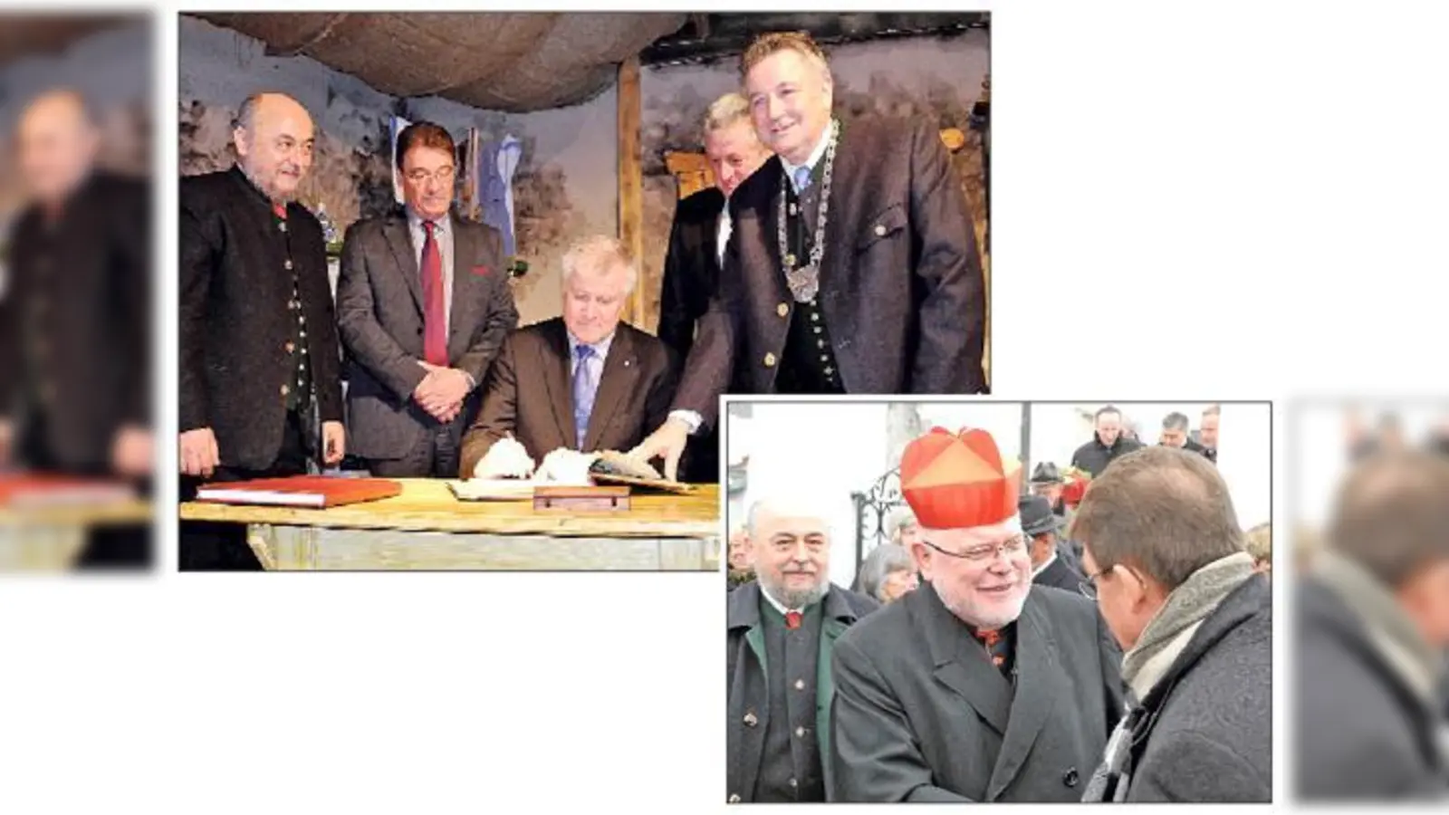 Ministerpräsident Seehofer beim Eintrag ins Goldene Buch, rechts Bürgermeister Rittler. Zuvor hatte Kardinal Marx den Festgottesdienst in der Geltinger Pfarrkirche Mariä Himmelfahrt zelebriert.  (Foto: Gabriele Heigl)