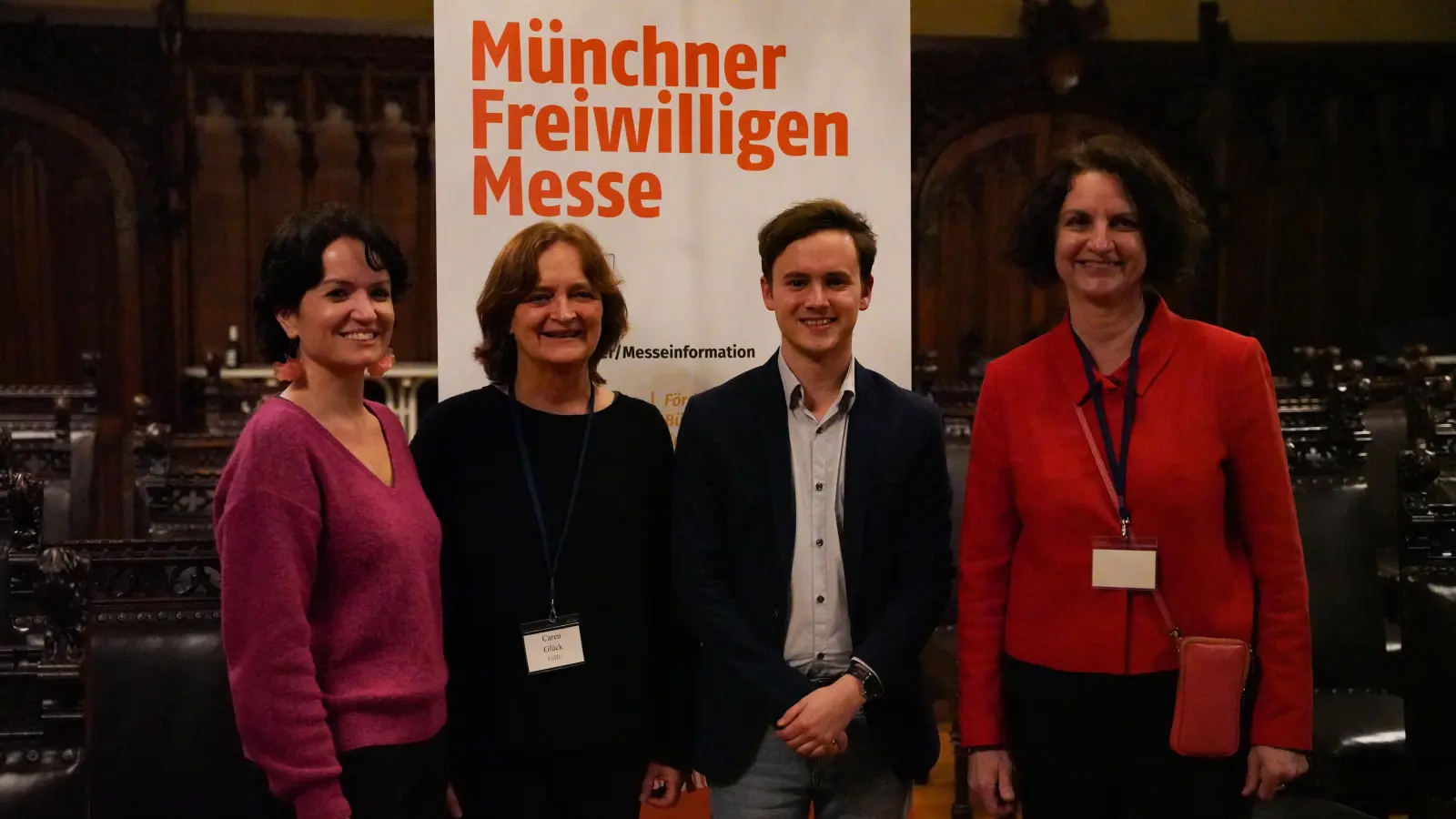 Das Team der FÖBE freut sich auf die 18. Münchner FreiwilligenMesse (von links): Michèle Rotter (Projektleiterin), Caren Glück (Servicestelle für Vereine), Konstantin Kretschmer (Qualifizierungsbörse) sowie Dr. Gerlinde Wouters (Leiterin).  (Foto: FÖBE)