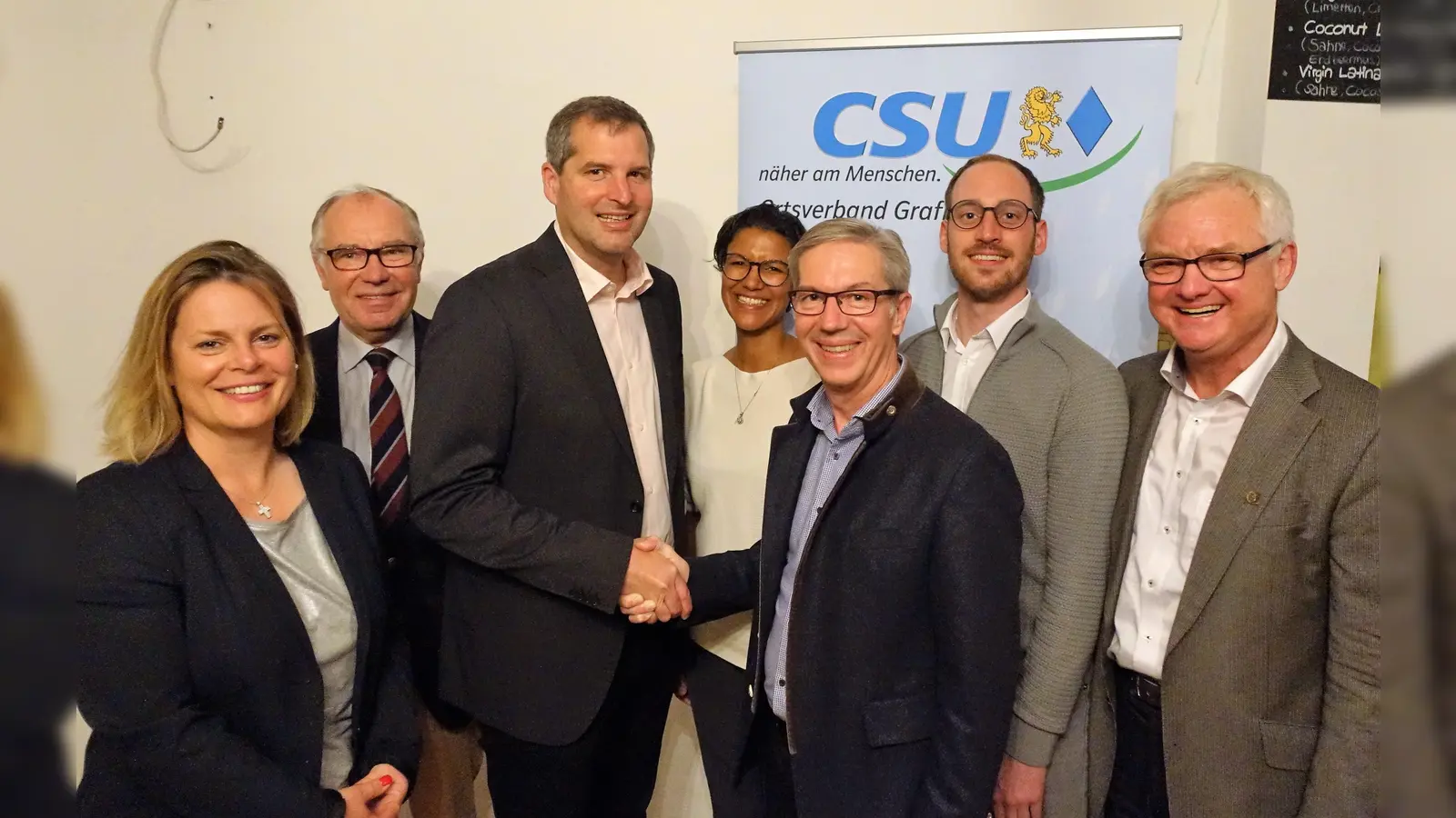 Elli Huber, Rainer Poßmann, Christian Bauer, Michele Ludewig, Florian Wieser, Johann Gschwendtner und Dr. Josef Rothmoser (v. li). (Foto: CSU)