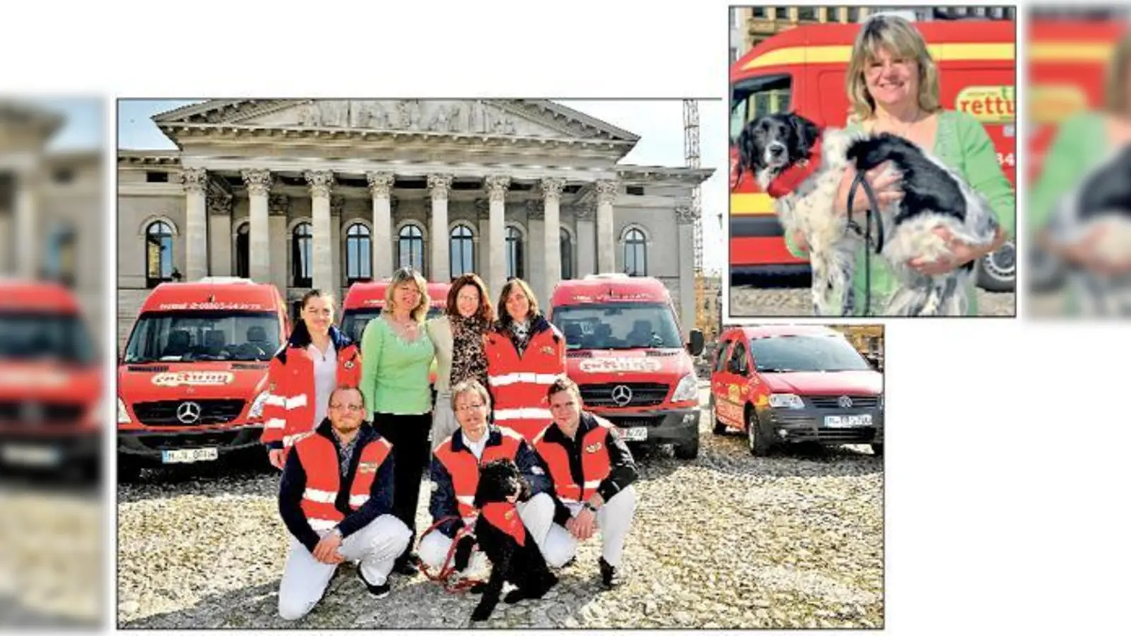 Das Team der Tierrettung freut sich über den gut ausgestatteten Zuwachs der Wagenflotte. Evelyne Menges mit der Namensgeberin des neuen Einsatzfahrzeugs, der Hündin Missy, vor dem neuen Wagen (kl. Foto). 	 (Foto: Schneider Press)