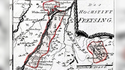 Karte des Hochstifts Freising (Reilly 1792). Die zugehörige Grafschaft Ismaning (rot umrandet, links) erstreckte sich nördlich von München und östlich der Isar. (Foto: gemeinfrei)