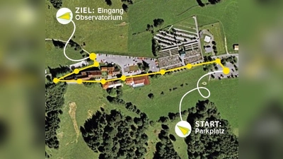 Verlauf des Wetter- und Klimapfades auf dem Hohen Peißenberg. Am Eingang zum Observatorium soll in naher Zukunft noch ein Info-Pavillon aufgestellt werden. (Foto: DWD)