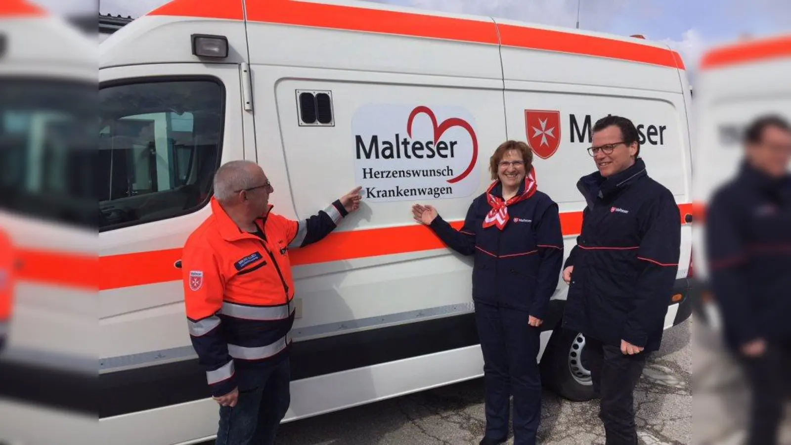 Das Malteser-Herzenswunsch-Team (v. l.) mit dem Leiter der Notfallvorsorge, Bruno Ollech, der Leiterin der Hospizdienste Sylvia-Maria Braunwarth, und dem Geschäftsführer der Malteser in der Diözese Augsburg, Alexander Pereira. (Foto: Malteser)