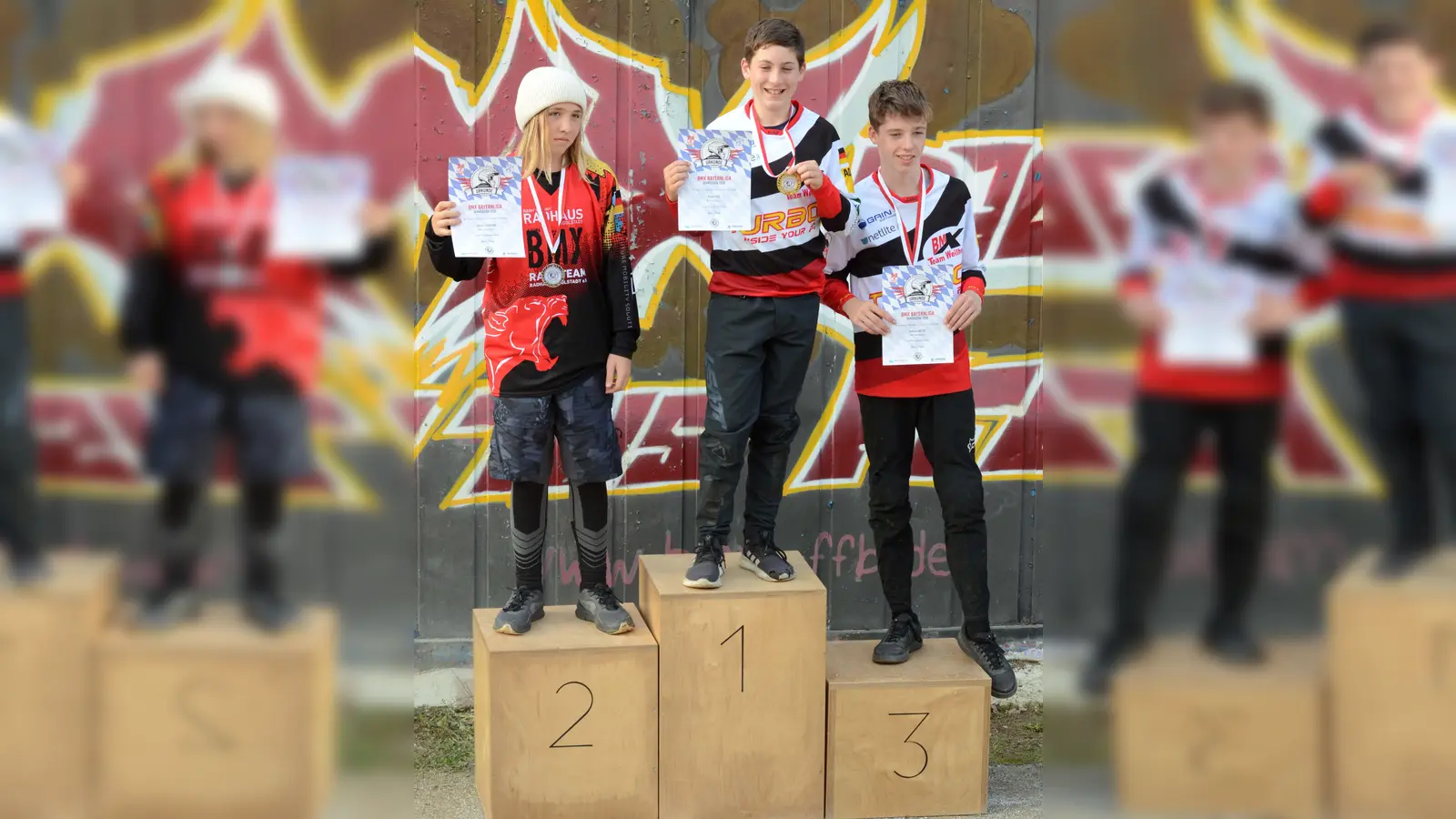 In Fürstenfeldbruck sicherte sich Finlay Rae den 1. Platz, Johann Holbe schaffte es auf Platz 3. (Foto: BMX-Team Weilheim)