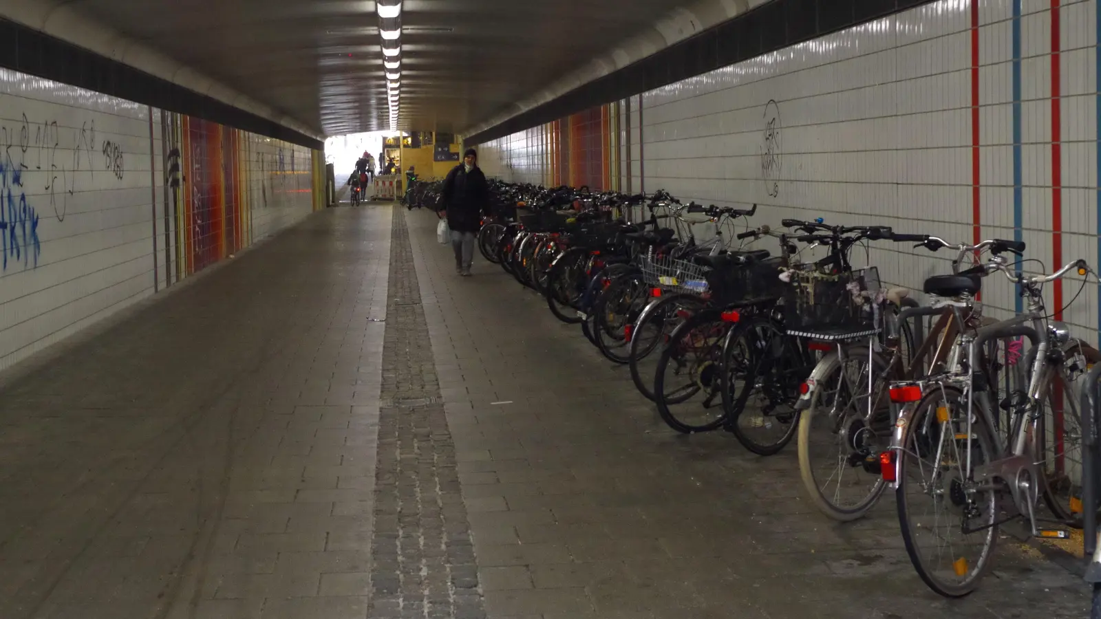 Wenn die Fahrräderständer aus dem Nordteil der Laimer Röhre verlegt würden, hätten Fußgänger und Radler mehr Platz zum Passieren, so sieht es ein Antragsteller bei der Bürgerversammlung Neuhausen-Nymphenburg.  (Foto: Beatrix Köber)