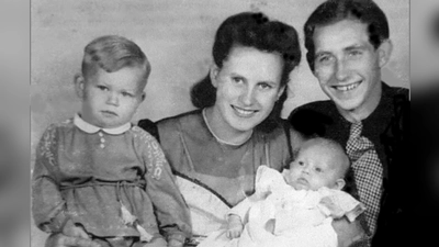 Rudolf J. König beschreibt im neuen „Laimer Almanach“ das Familienleben in der Zeit zwischen 1945 und 1958 in der Baracke Friedenheimer Straße 111. Im Bild: Rudolf, Mutter Helga, Schwester Gisela, Stiefvater König. (Foto: Rudolf Josef König)