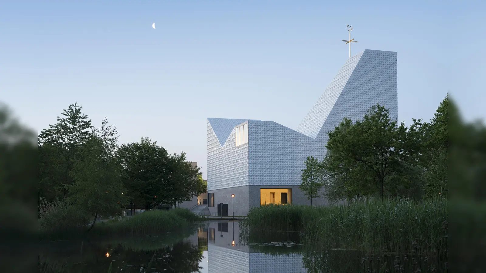 Das Kirchenzentrum Seliger Pater Rupert Mayer in Poing hat eine besondere Würdigung durch den Bund Deutscher Architekten in Bayern erhalten. (Foto: Florian Holzherr, München)