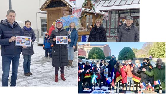 In Unterschließheim ging es etwas frostig am deutsch-französischen Freundschaftstag zu. Kl. Foto: Im südfranzösischen Le Crès strahlte die Sonne am deutsch-französischen Freundschaftstag. Fotos: Stadt USH