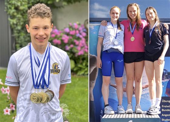 Vier Meistertitel holte Paul Hinze, während Amelie Zachhuber (rechts in der Mitte) über 50 Meter Freistil und 50 Meter Schmetterling zu Gold schwamm. Foto: Verein